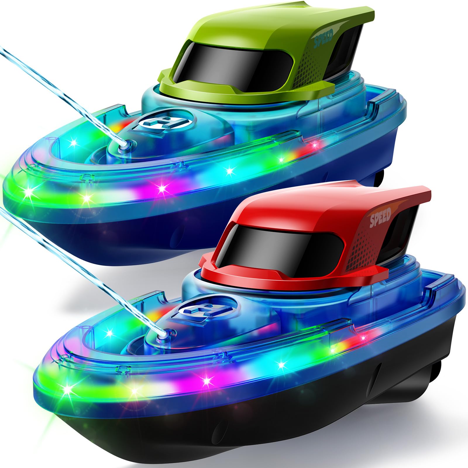 SYMA 2 Pack RC Boats for Kids, LED Lights, Water Spray, 40 Min Playtime