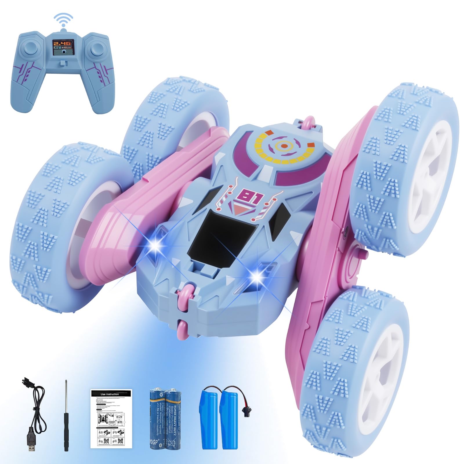 Remote Control Car, RC Cars Toys for Kids Ages 6-12, 2.4GHz RC Stunt Truck with 360° Double-Sided Flips, 4WD Off-Road Racing, Christmas Birthday Gifts