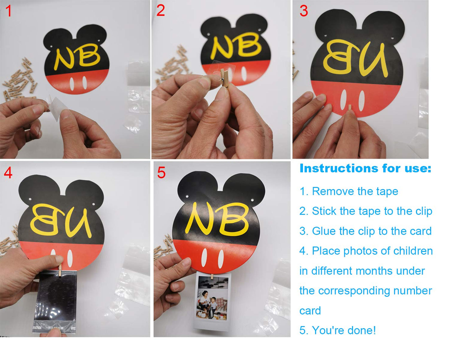 CHuangQi Mouse Themed Birthday Party Photo Banner & “ONE” High Chair Banner, NB to 12 Month Photo Banner, 1st Birthday Supplies, Baby Shower