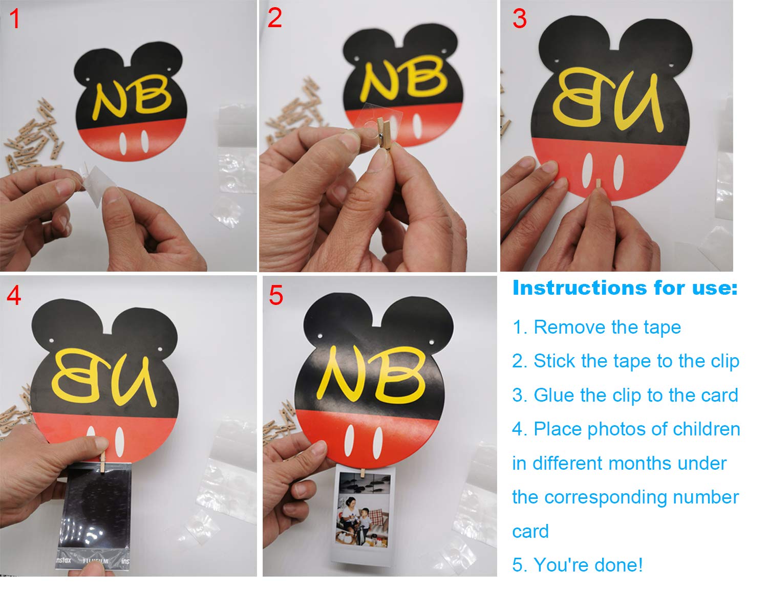 CHuangQi Mouse Themed Birthday Party Photo Banner & “ONE” High Chair Banner, NB to 12 Month Photo Banner, 1st Birthday Supplies, Baby Shower