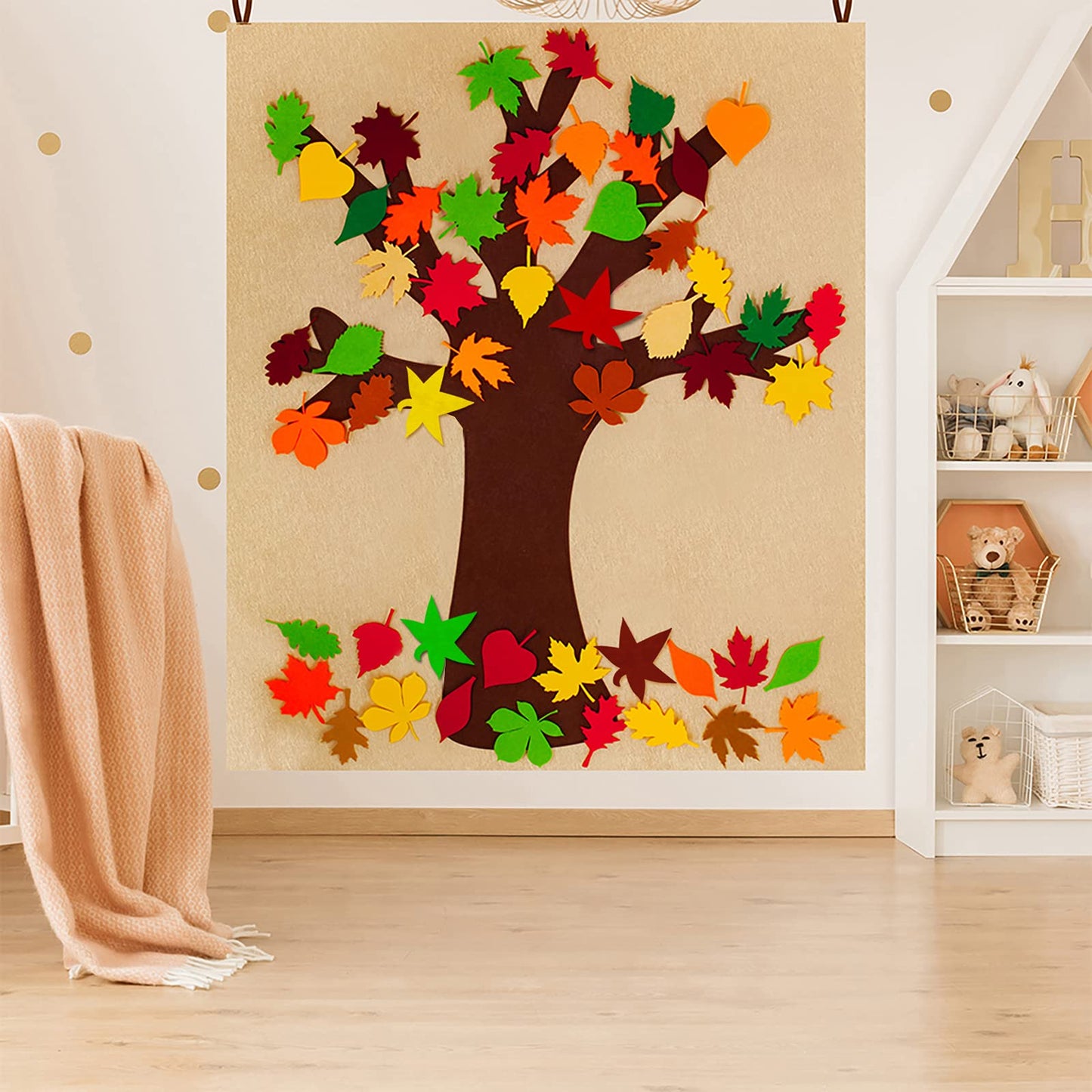 Supla Fall Tree of Thanks Craft Kit Felt Fall Tree Board with 52 pcs Detachable Autumn Leaf Ornaments Autumn Bulletin Board for Kids Classroom Craft