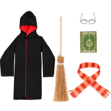 Doll Clothing Wizard Robe for Doll Christmas Elf Doll Costume Halloween Elf Clothing Dress up Accessories Includes Broom, Scarf, Mini Glasses, Mini