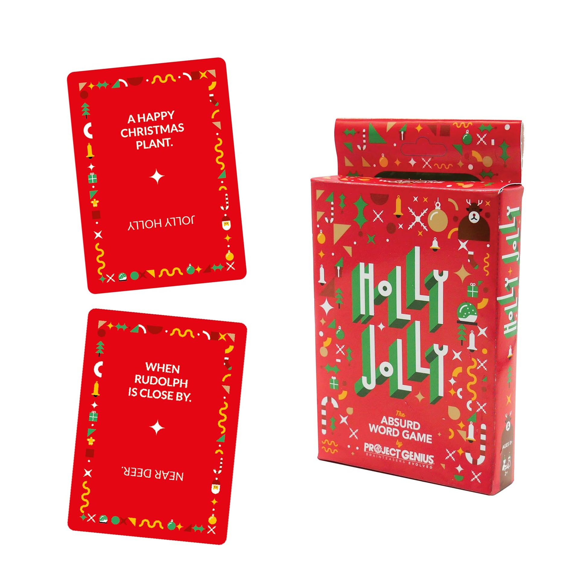 Holly Jolly - A Holiday Themed Absurd Word Game, 50 Festive Rhymes to Guess, Christmas Card Game, Fun & Festive Stocking Stuffers, Project Genius