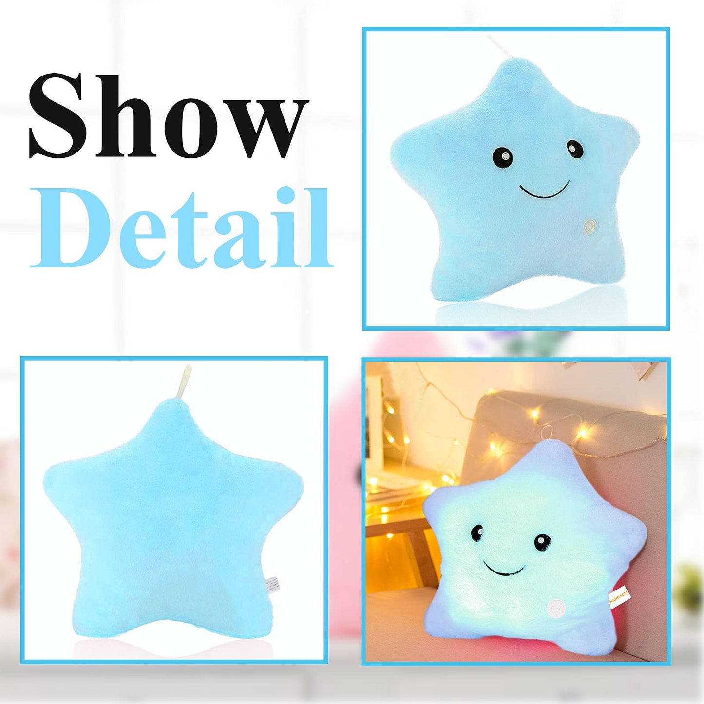 KAHEAUM Creative Twinkle Star Glowing LED Night Light Up Plush Pillows Stuffed Toys Birthday Gifts for Kid Children Friends,Couch Bed Throw Pillows