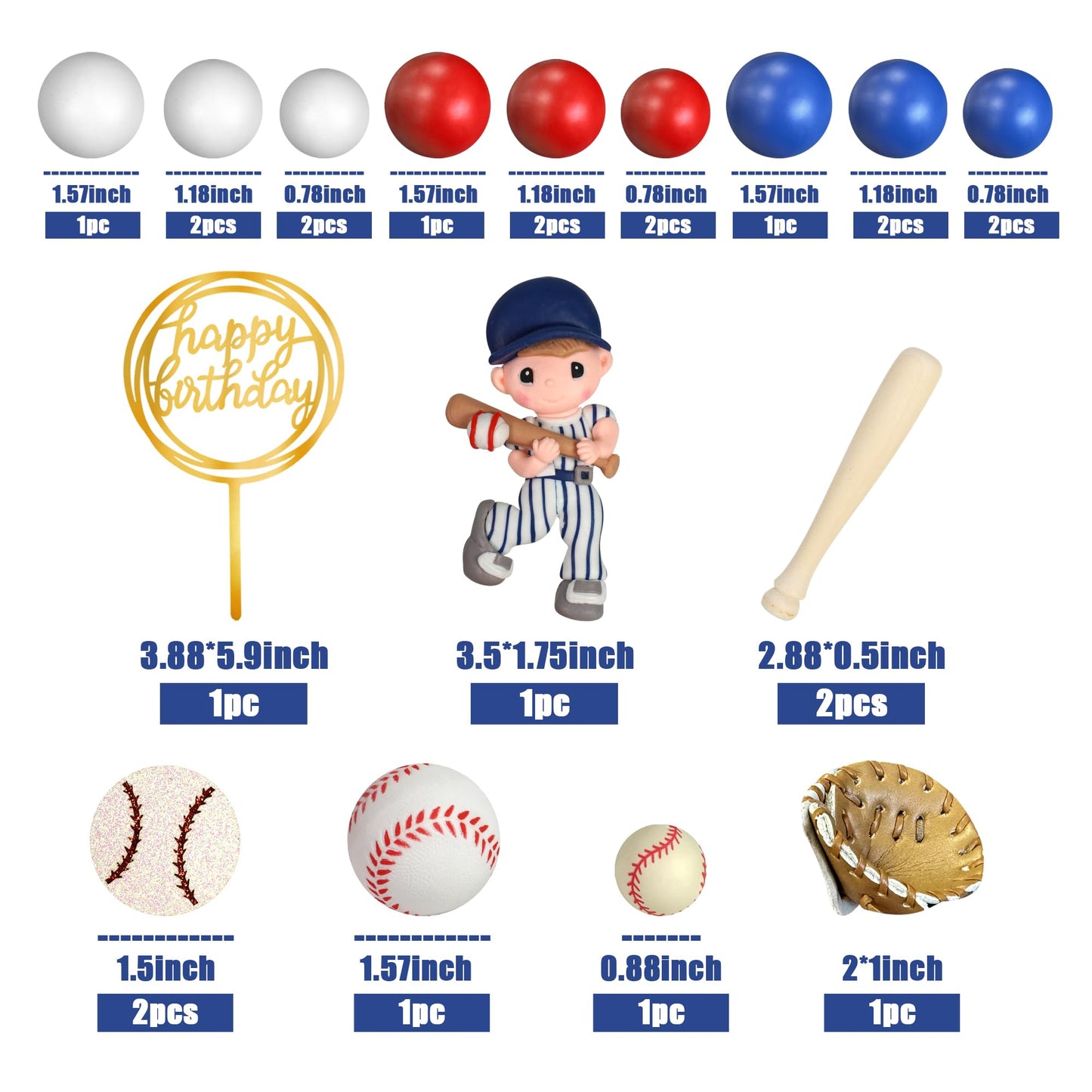 Baseball Cake Toppers Sports Cake Decorations with Red Blue White Ball for Sport Theme Birthday Supplies (Baseball)