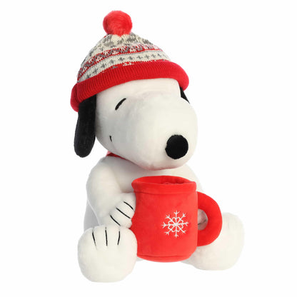 Aurora® Festive Peanuts® Winter Hat Snoopy with Mug Stuffed Animal - Officially Licensed Toys for All Snoopy Fans - Perfect for Holiday Decorations or