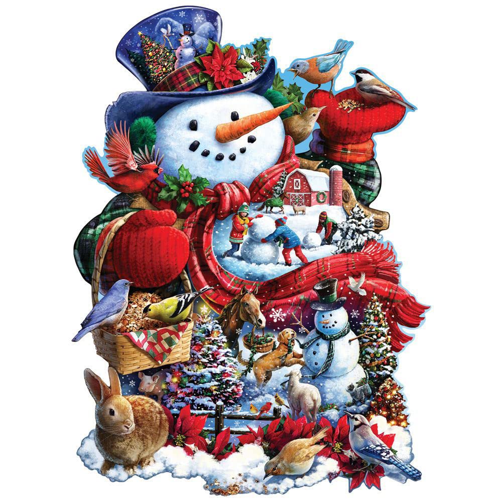 Bits and Pieces - 750 Piece Jigsaw Puzzle for Adults - Happy Holiday Snowman - Christmas Jigsaw Puzzle by Artist Larry Jones, Completed Puzzle Size