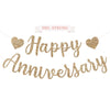 Pre-Strung Happy Anniversary Banner - Gold Glitter Anniversary Banner