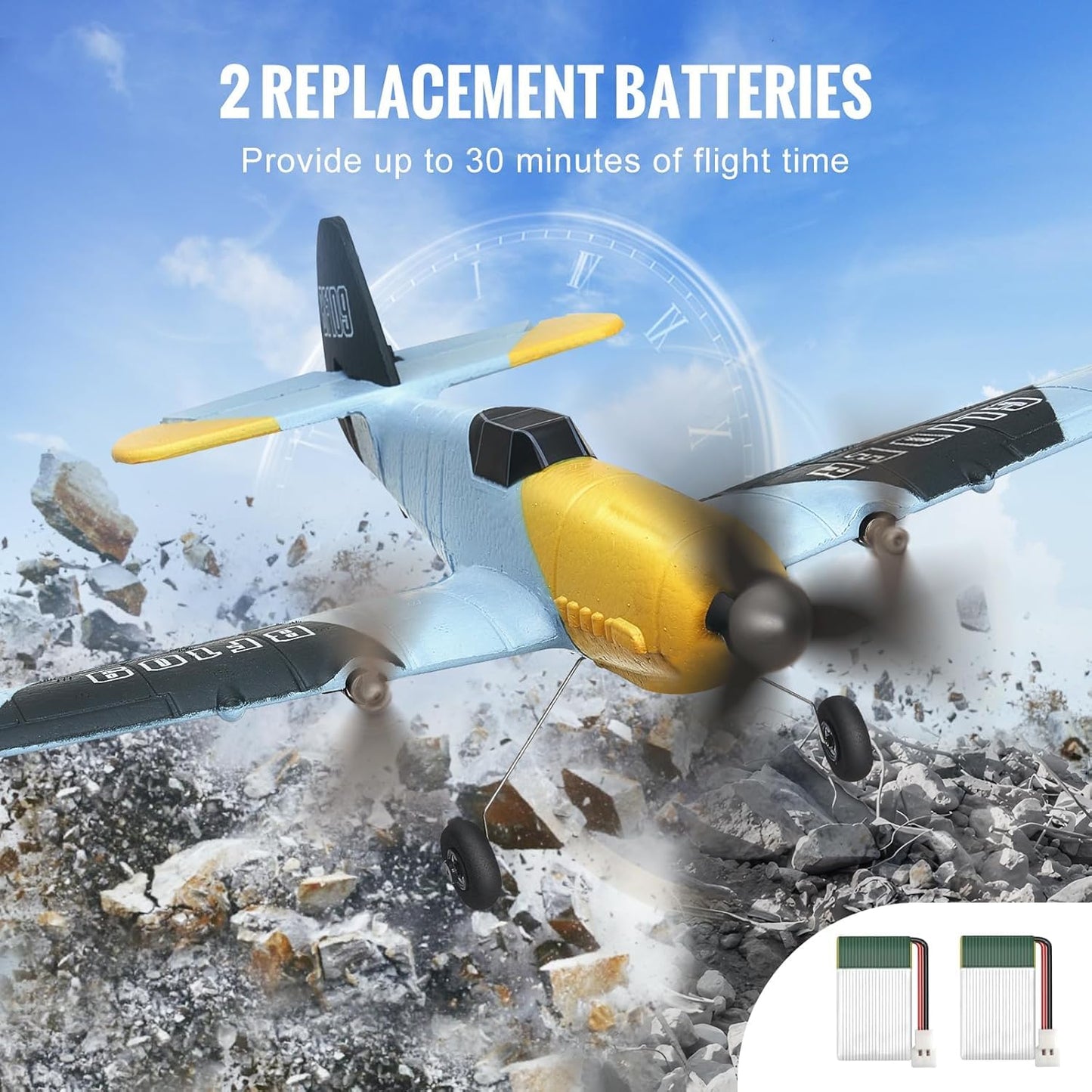VEVOR RC Plane, 2.4GHZ 3 Channel RC Airplane with 6-Axis Gyro Stabilizer&2 Batteries, Ready to Fly BF-109 Fighter Aircraft Plane Toy for Adults