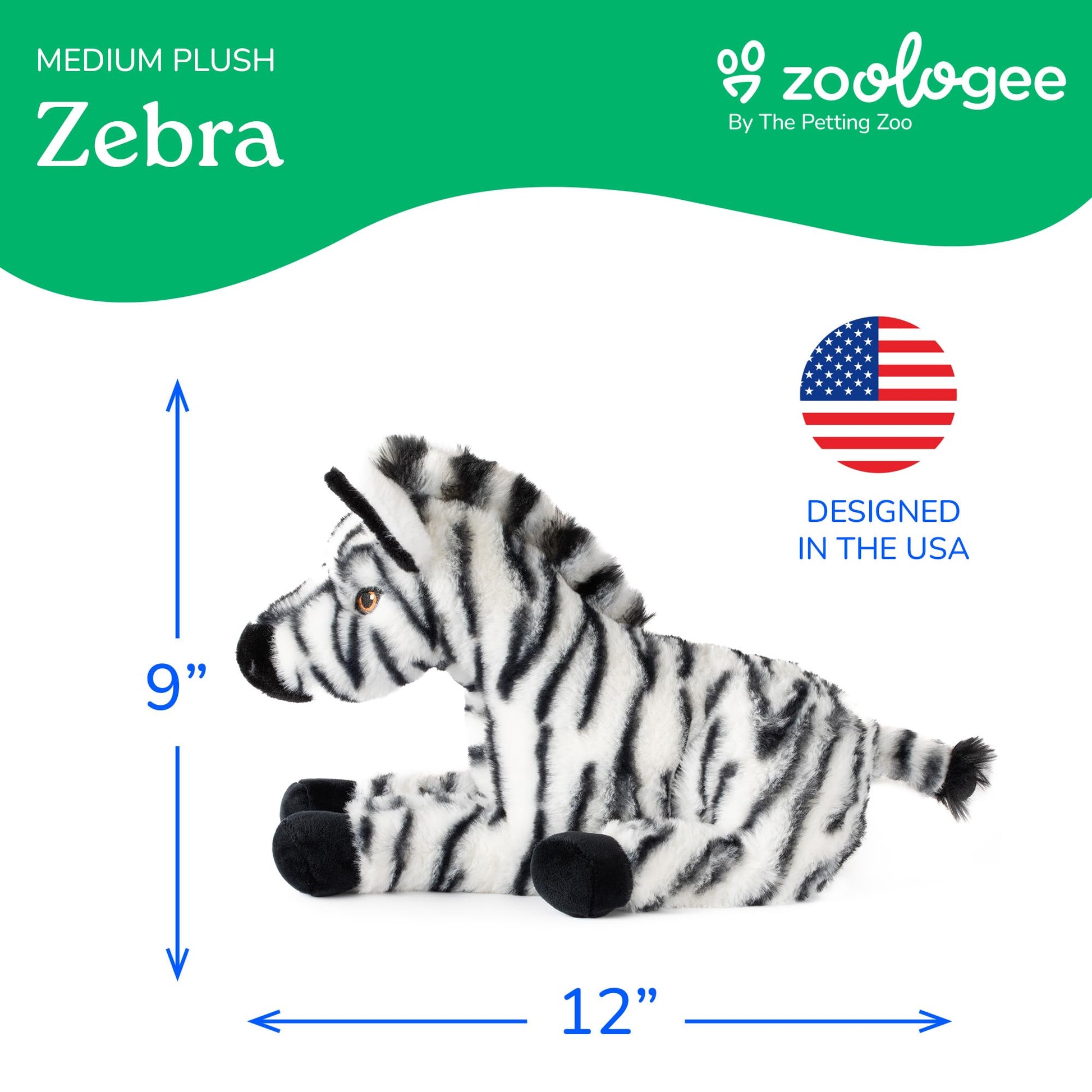 The Petting Zoo Zebra Stuffed Animal Plushie, Gifts for Kids, Earth Keeperz Wildlife Animals, Zoologee Zebra Plush Toy, 12 inches