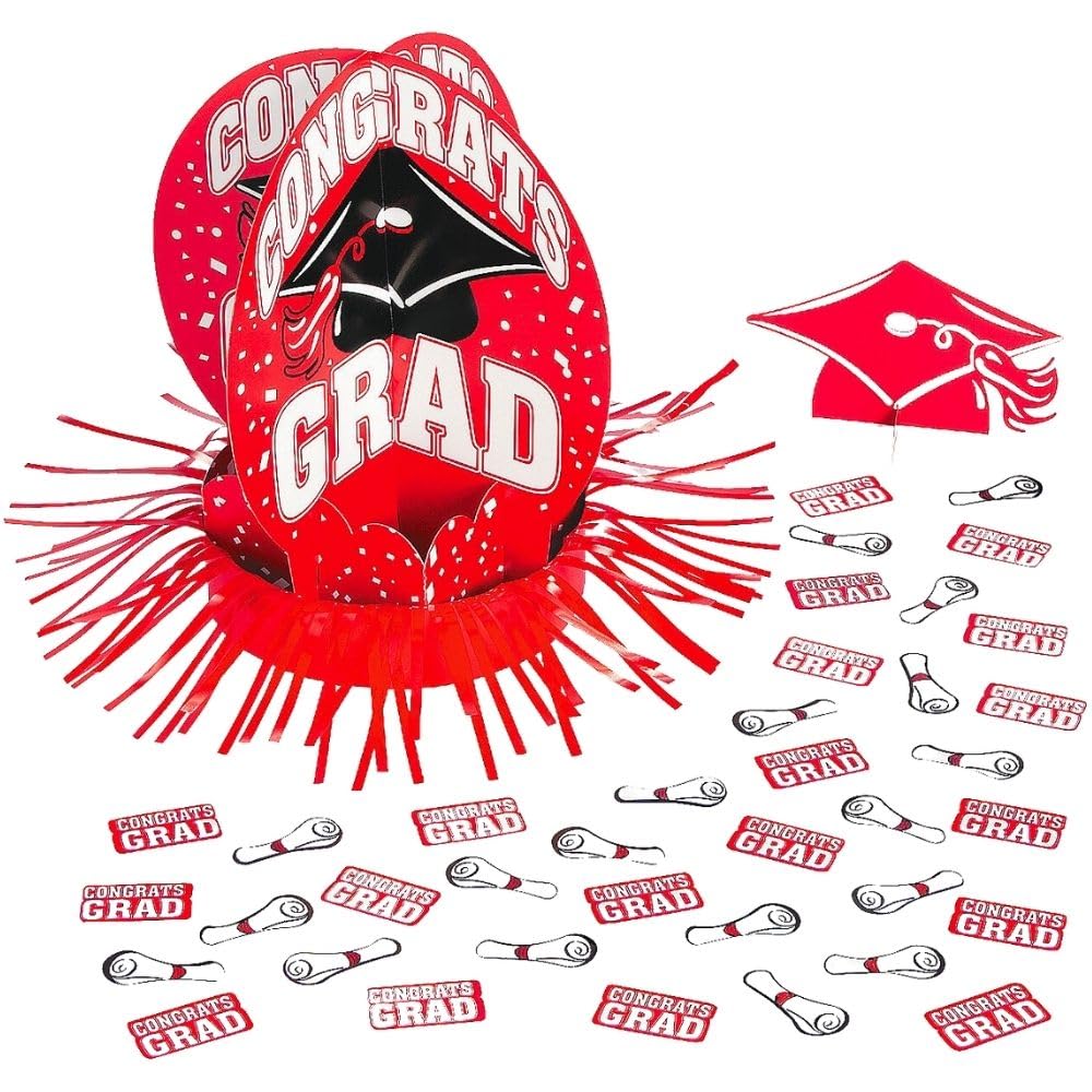 Fun Express - Red Grad Table Decor Kit (23pc) for Graduation - Party Decor - General Decor - Centerpieces - Graduation - 23 Pieces