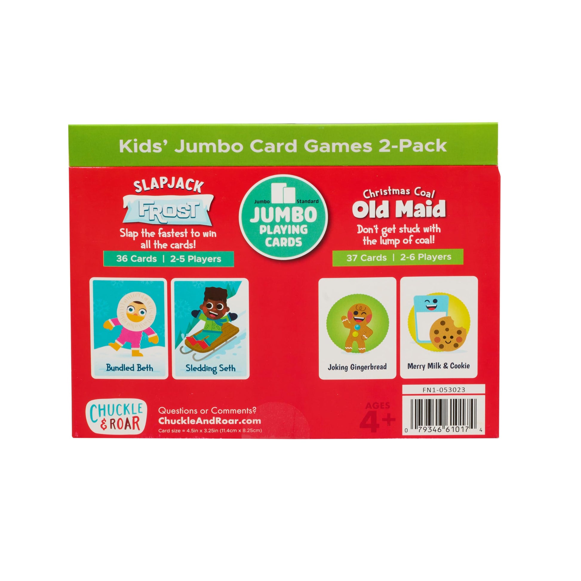 Chuckle & Roar Holiday Jumbo Playing Cards - Slap Jack Frost and Christmas Coal Old Maid