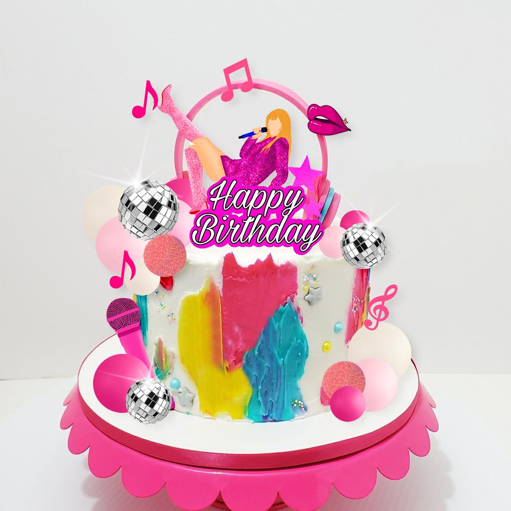 26 PCS Music Cake Toppers Pink Birthday Cake Topper and Disco Cake Topper for Music Birthday Decorations Supplies (1)