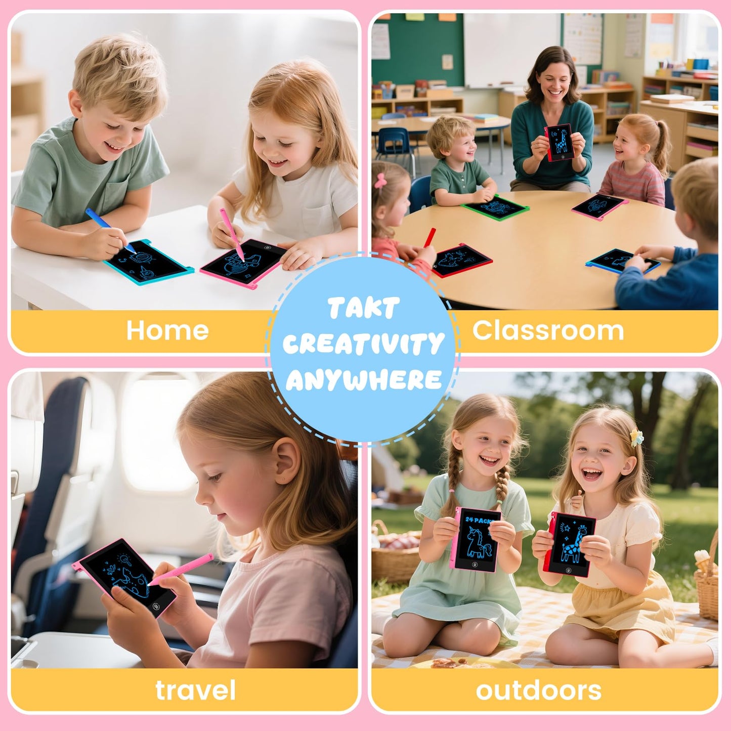 24 Pack 4.4 Inch Mini LCD Writing Tablet for Kids, Erasable and Reusable Toddler Doodle Board, Ideal School or Party Favors Gift for Age 3 Years Old