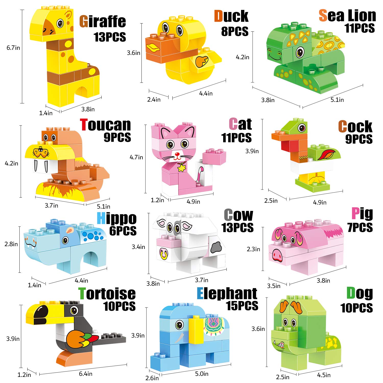 Animals Building Blocks Set, 122 Pieces Animal Building Toy Kit for Kids Ages 3 4 5 6 Years, Creative STEM Educational Preschool Toys for Toddlers