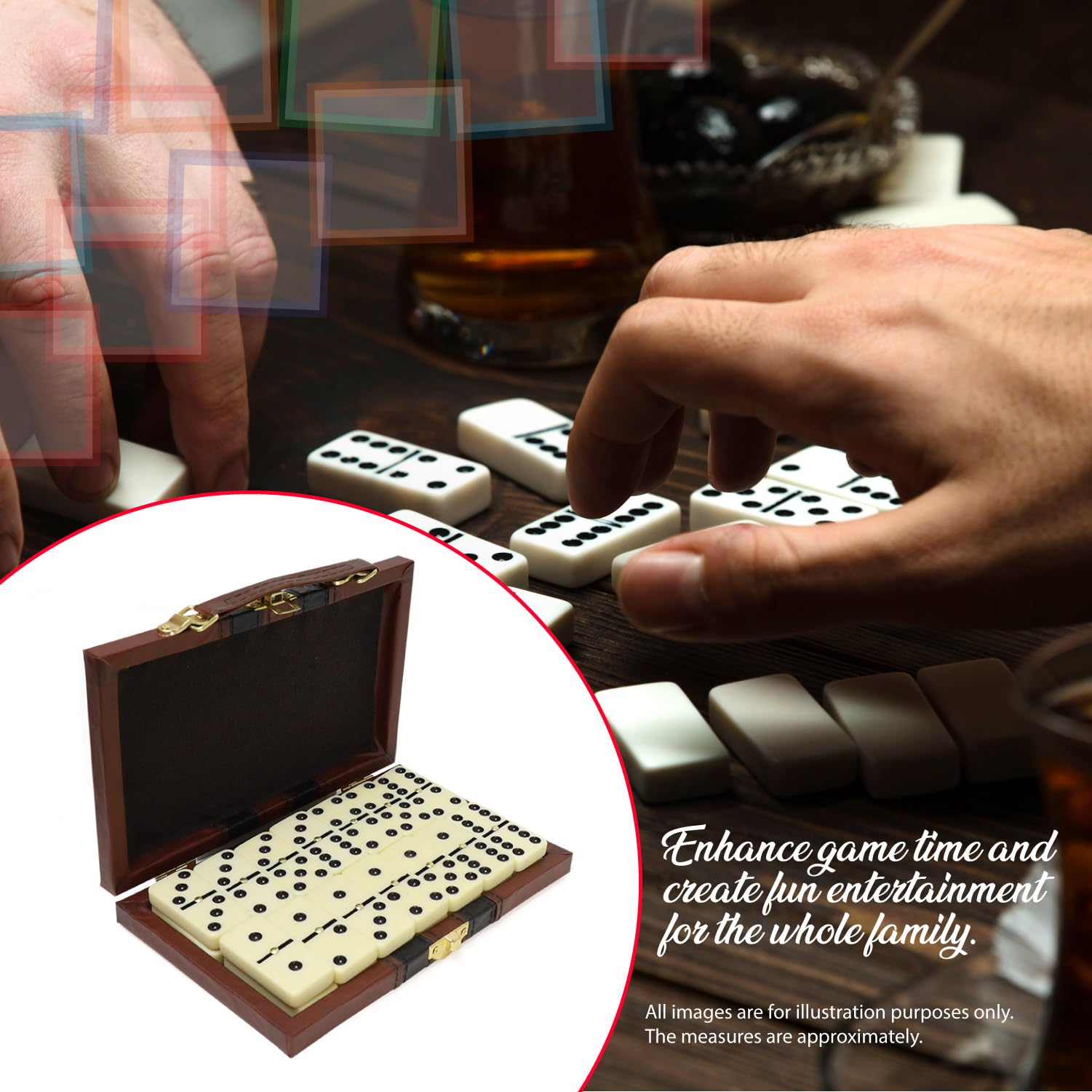 ERLLE - Premium Double 6 Dominoes Set, Classic Domino Game with Leather Case, Domino Set for Adults & Kids, Durable, Travel-Friendly, and Easy to Read