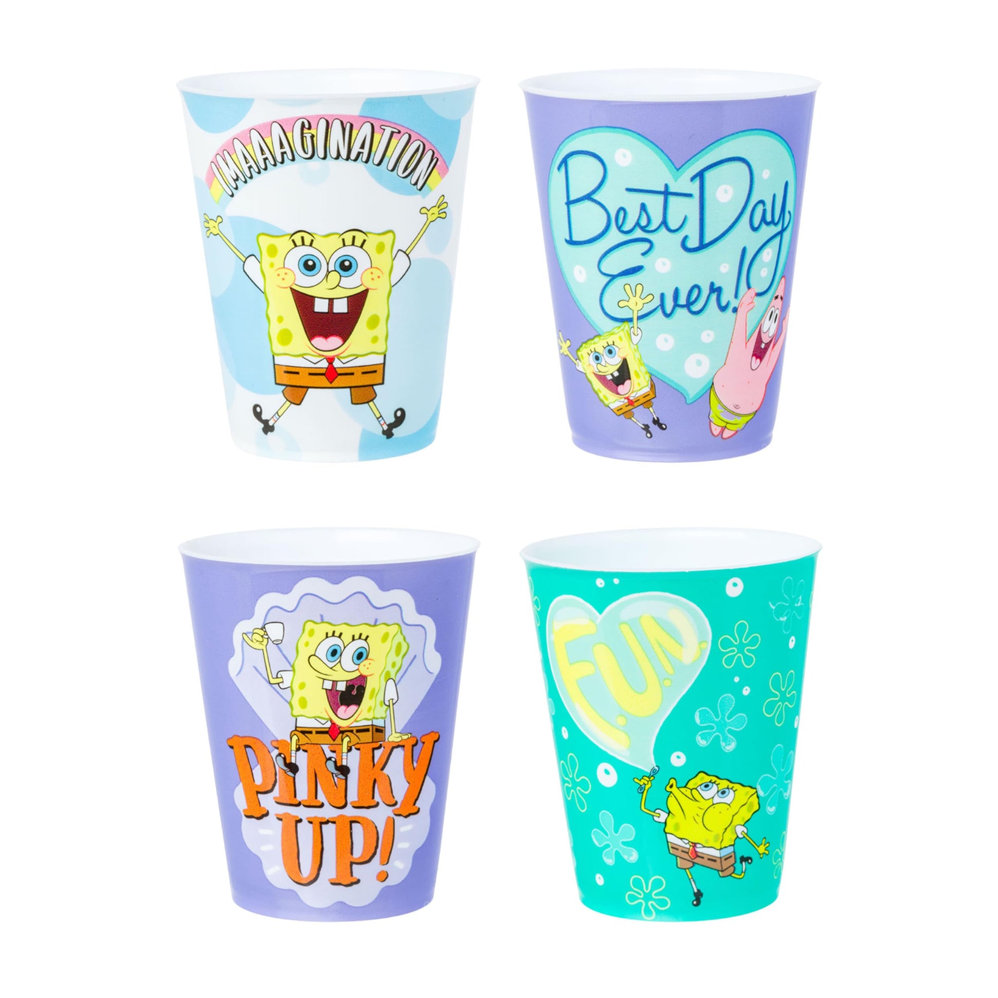 Silver Buffalo Spongebob Squarepants, 4 Pack Mini Plastic Cup Set, 1.5oz