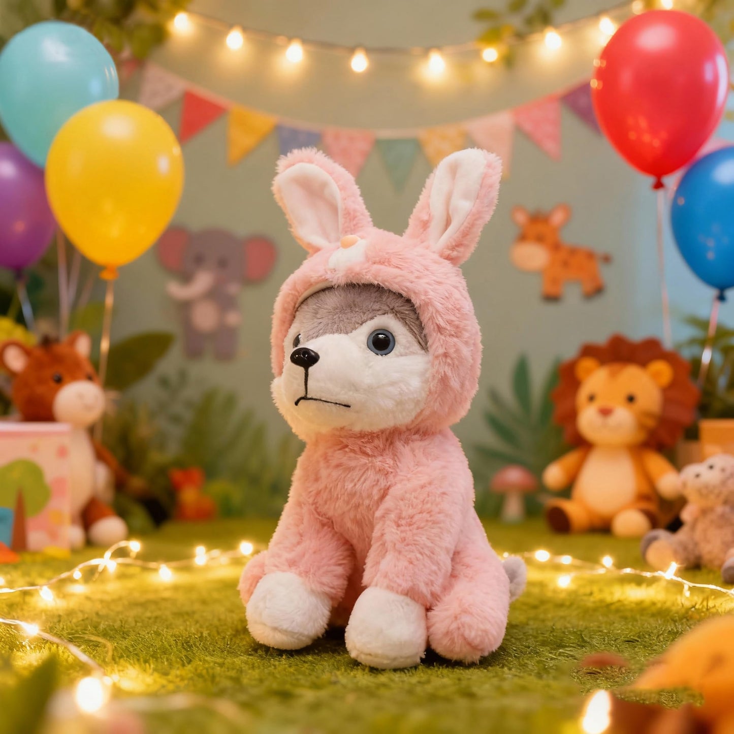 BABOLI Cuddly Husky Stuffed Animals Soft Toys with Adorable Bunny-Style Clothes Super Cute Husky Dog Plush Animal for Easter Basket or Thoughtful