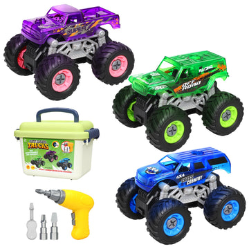 Sisxmif Take Apart Monster Truck Toys for Boys Age 4-7, Educational STEM Building Toys with Electric Drill & Storage Box, Monster Trucks Gifts for 3-5