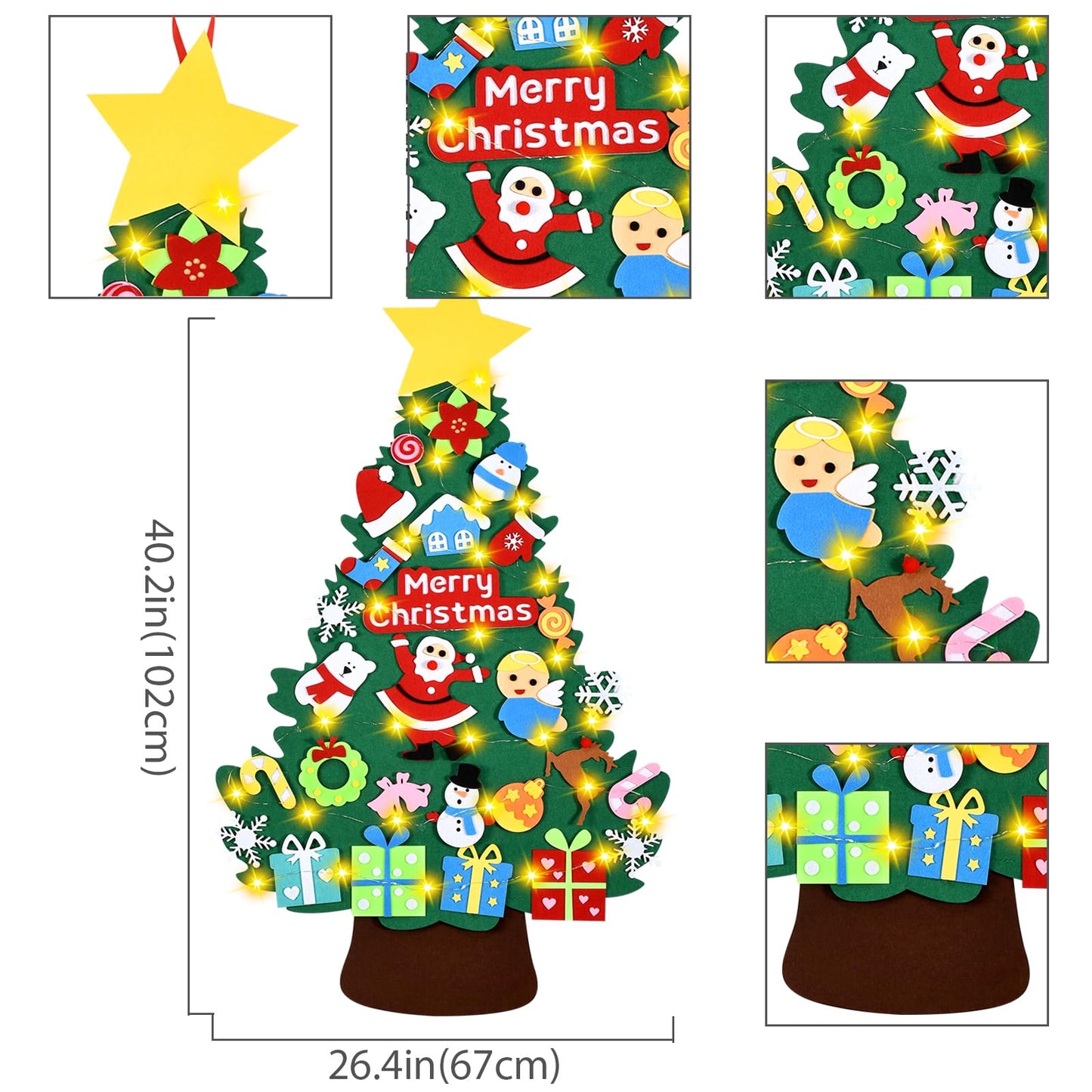 HmiL-U Felt Christmas Tree - 3.4 FT Christmas Decorations for Toddlers with 30 Pcs Ornaments,DIY Xmas Gifts for Door Wall Hanging Decorations