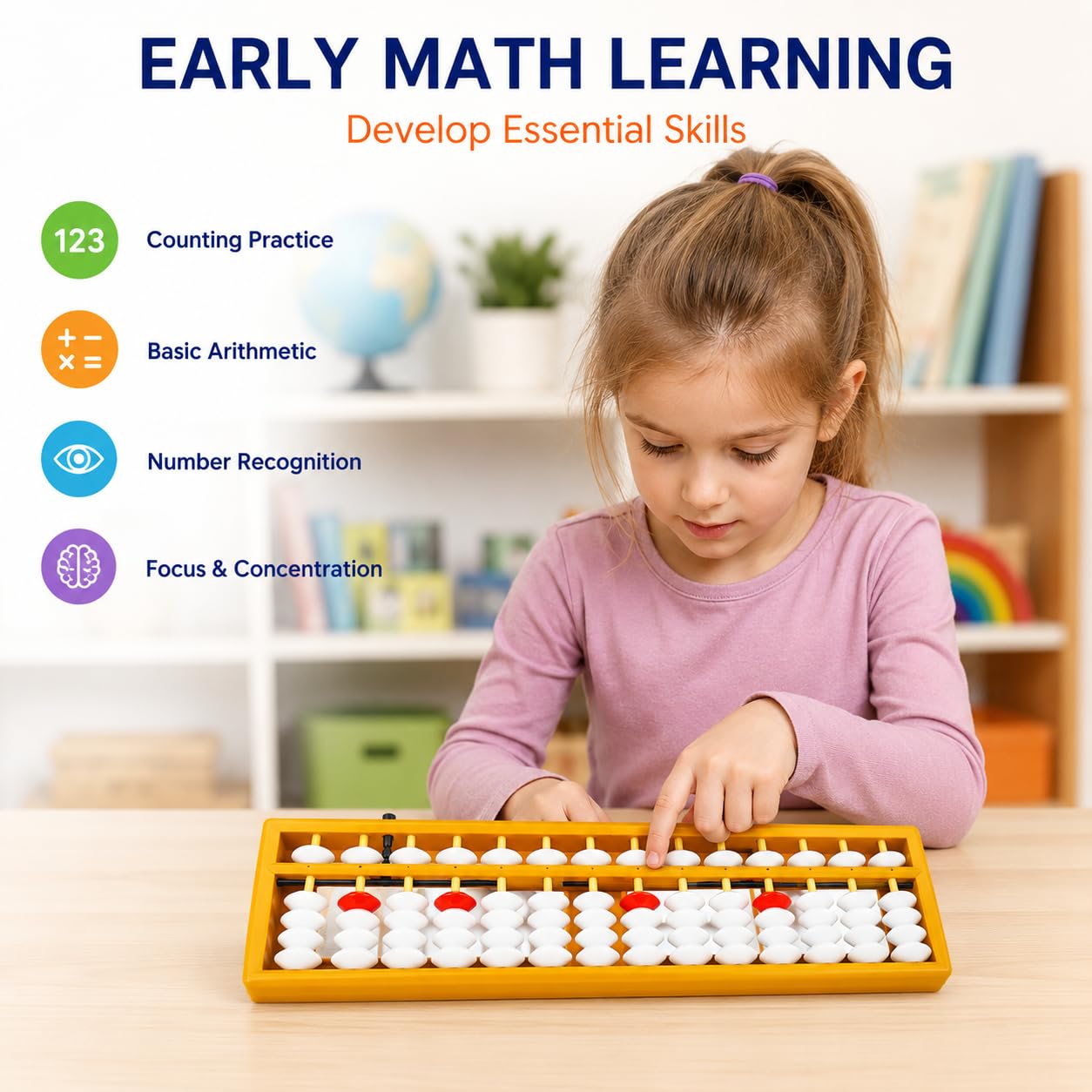 Abacus, Kids Abacus for Math Learning, Montessori Counting Toy for Preschool Toddlers, Educational Arithmetic Learning Tool with Smooth Sliding Beads