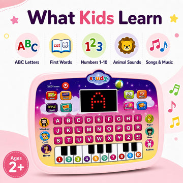STOULKD Toddler Learning Tablet for 1 2 3 Year Old, ABC Spelling & Speech Learning Toy with Piano Keys, Music Educational Toy, Portable Travel Gift