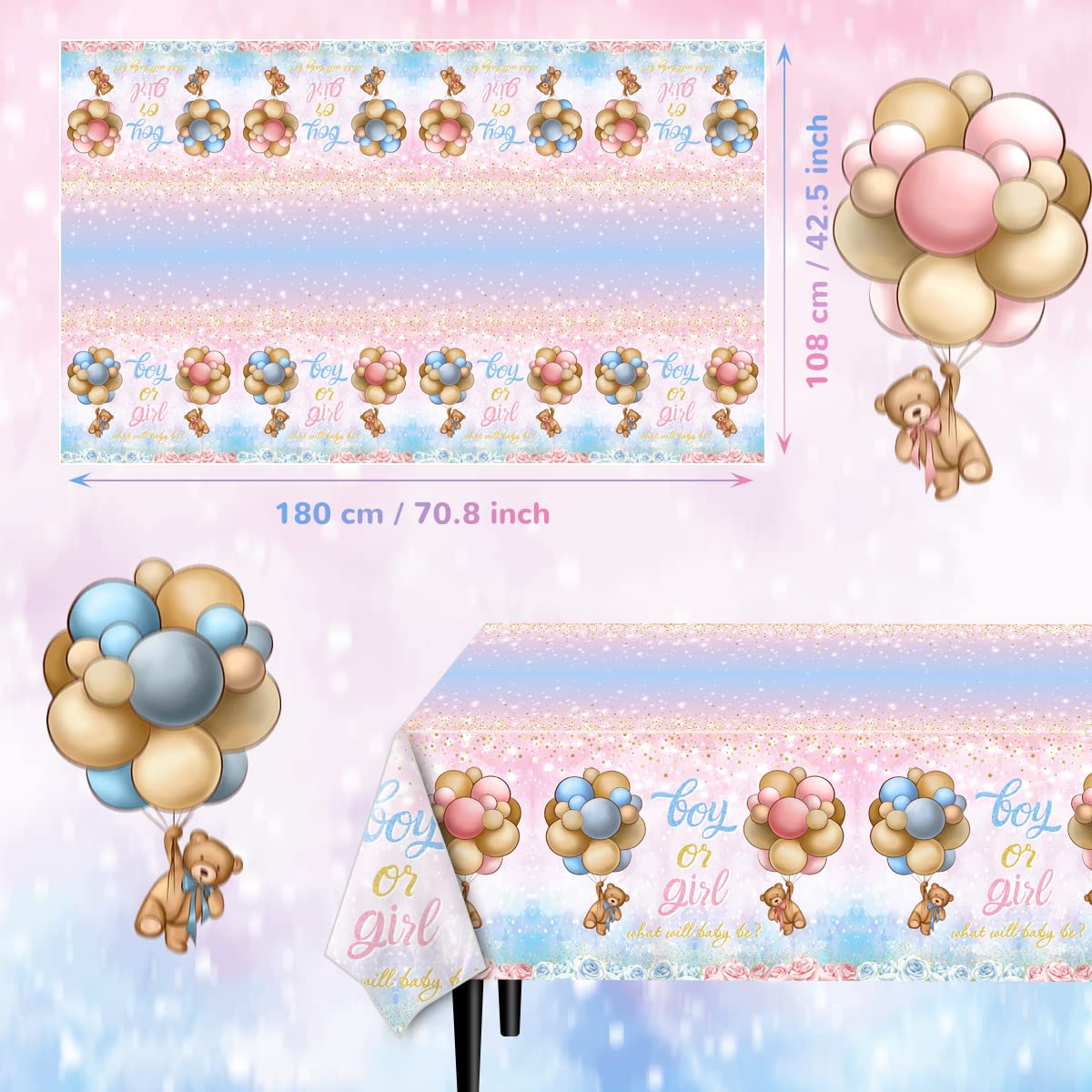 HAKOTI Bear Gender Reveal Tablecloths - 3PCS Pink and Blue Baby Shower Table Cover Decoration for Boy or Girl Reveal Party