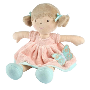 Tikiri Toys Bonikka Pia - Lt. Brown Hair in Peach & Blue Dress