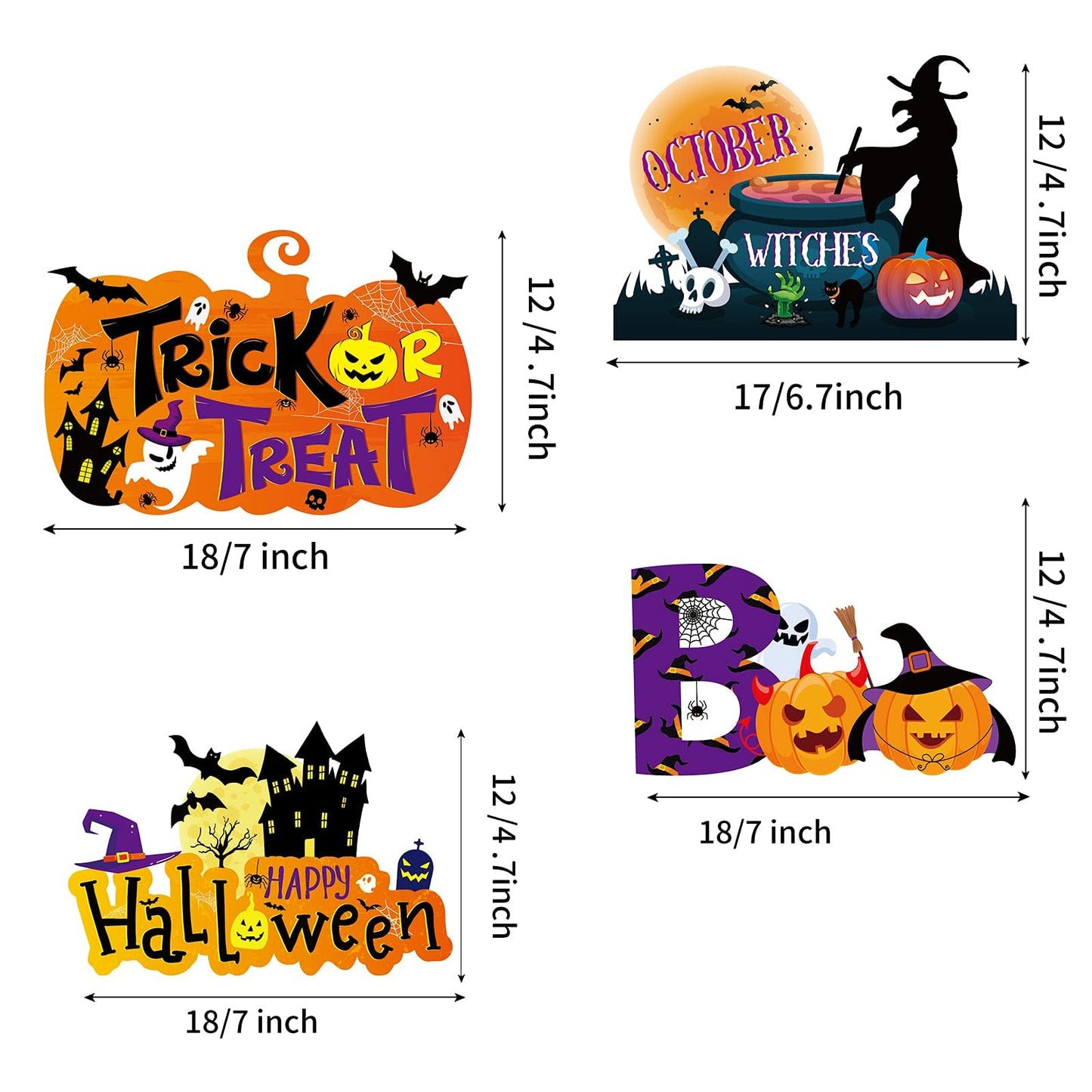 4 Pieces Halloween Party Decorations Wooden Treat or Trick Party Supplies Halloween Centerpieces Boo Table Decorations for Home Holiday