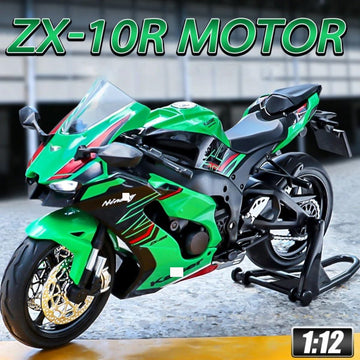 HTLNUZD 1/12 Ninja ZX10R Alloy Die Cast Motorcycle for Kawasaki Ninja ZX10R Vehicle Sound and Light Off Road Autocycle Collectible Model (Green ZX10R)