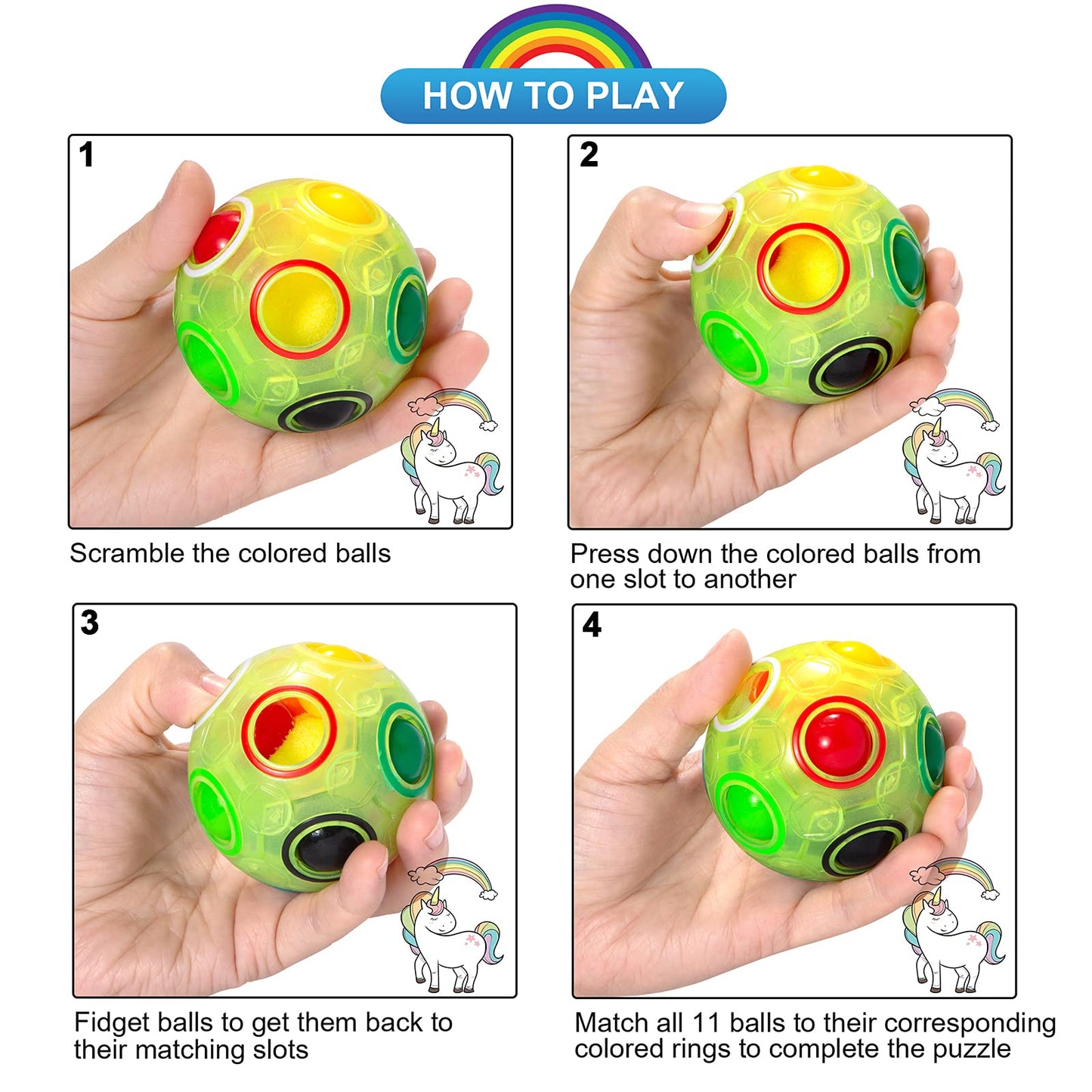 Vdealen Magic Rainbow Puzzle Ball, Fidget Ball Puzzle Brain Teaser Fidget Toy- Birthday Party Easter Valentines Christmas Stocking Stuffers for Kids