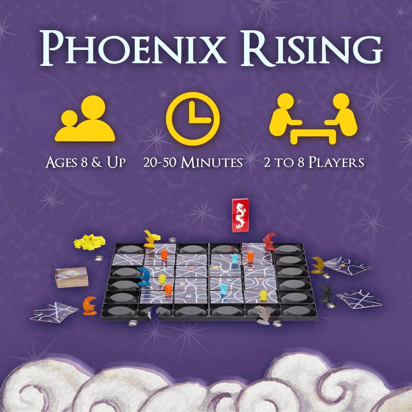 Tsuro Phoenix Rising - Award-Winning Fantasy Strategy Game with Set Collection and Magical Powers | Tile-Laying Adventure for 2-8 Players Ages 8+ |