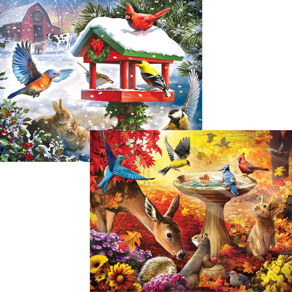 Bits and Pieces - 4-in-1 Multi-Pack - 500 Piece Jigsaw Puzzles for Adults - 500 pc Winter Spring Summer Fall Seasons Puzzle Set Bundle by Artist Larry
