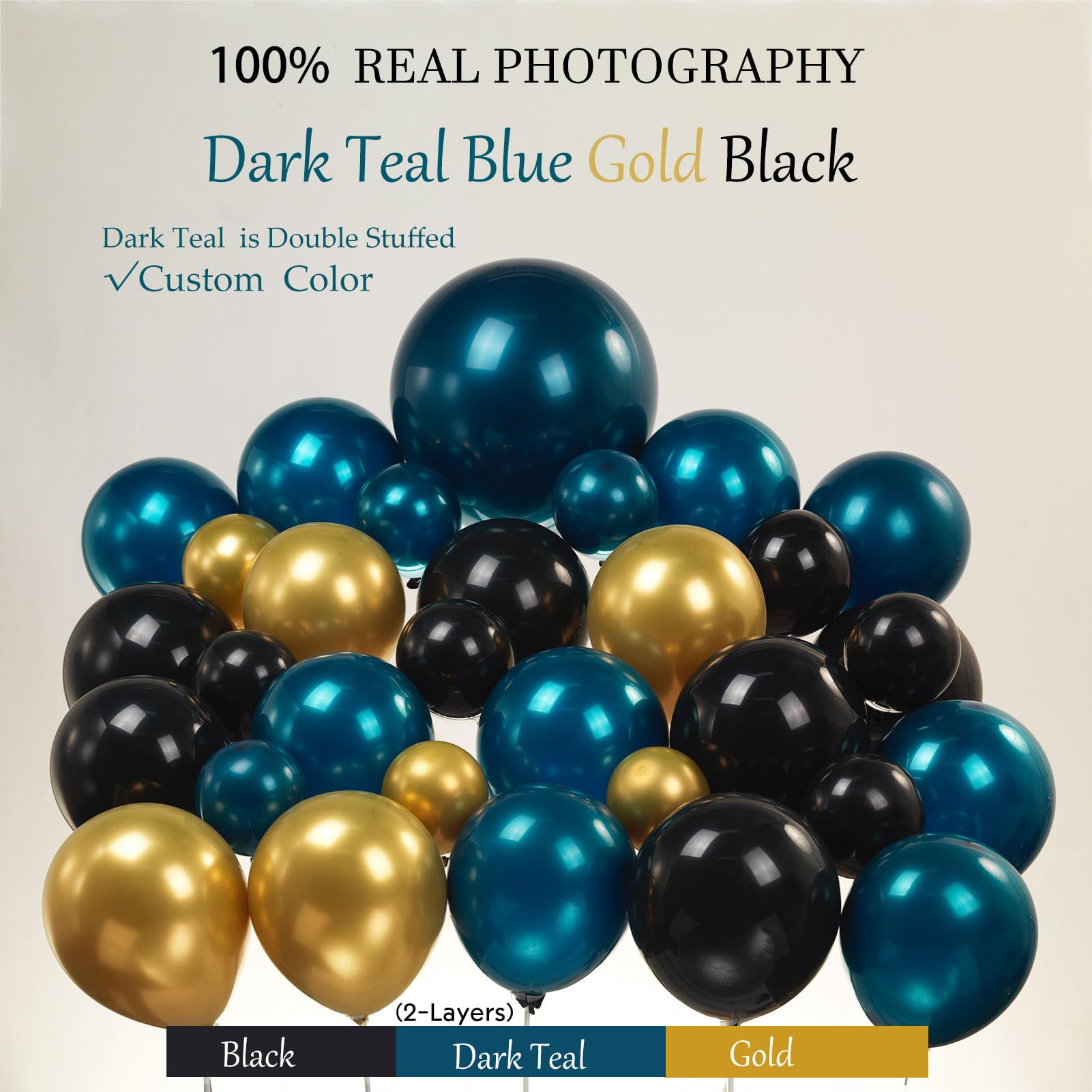 Chrome dark Teal and gold black Balloon Garland Kit 170Pcs Double-Stuffed Navy Teal Blue With Starburst Balloons for Birthday Luxury shop happy grad