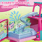 Dollhouse Camping RV Playset for Girls - Kids Camper Van Toy with Slide, Pool, Tent, BBQ Grill & Doll Accessories - Pretend Play Outdoor Adventure Toy