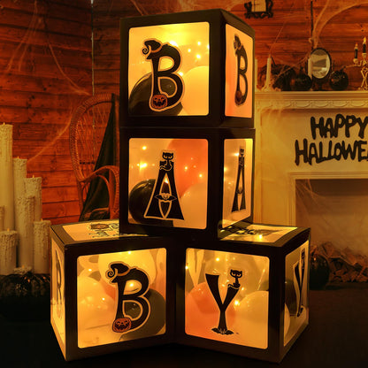 Baby First Halloween Decorations Balloons Boxes 4 Pcs Letter Blocks Transparent Box with 4 LED Light Strings - Baby Shower Party Supplies Decoration