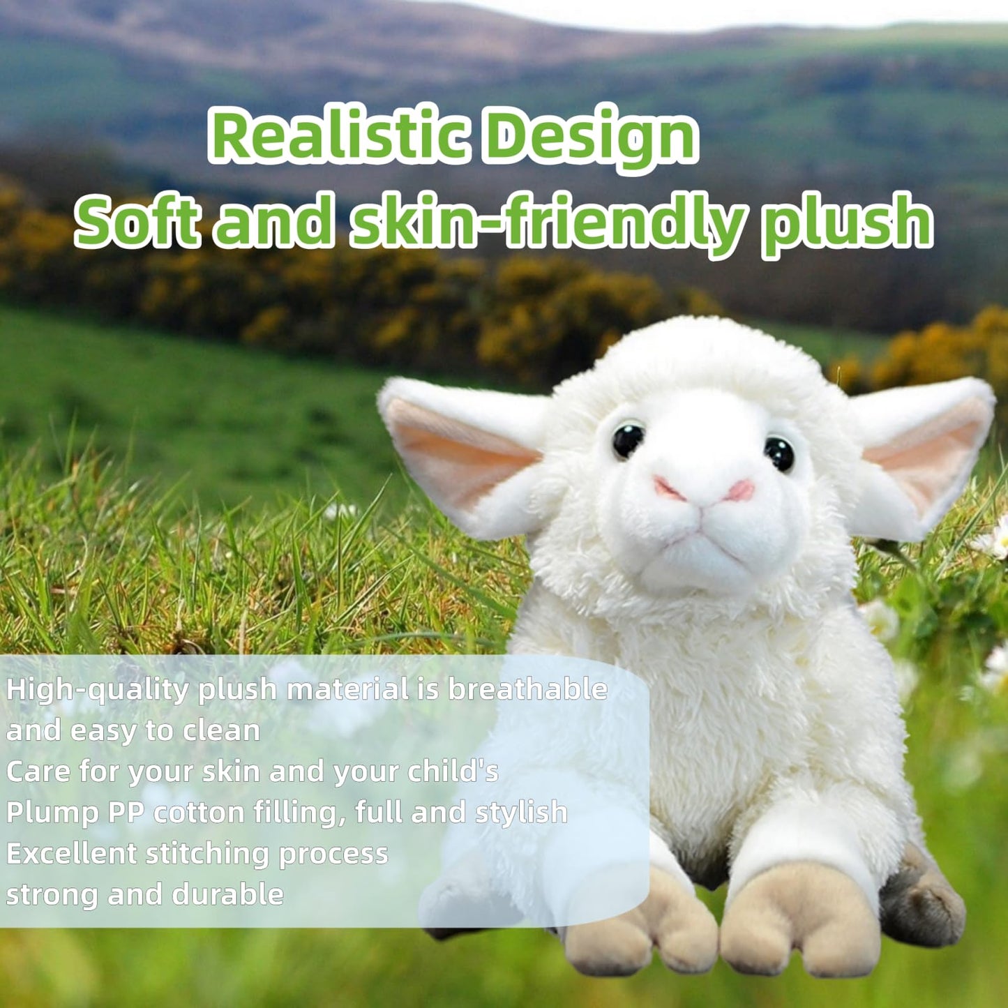 FRANKIEZHOU Realistic Lamb Stuffed Animal-White 10.24",Lamb Plush Toy, Sheep Stuffed Animal,Soft Girl Toys,Gifts for Kids, Home Decor,Hugging Toy