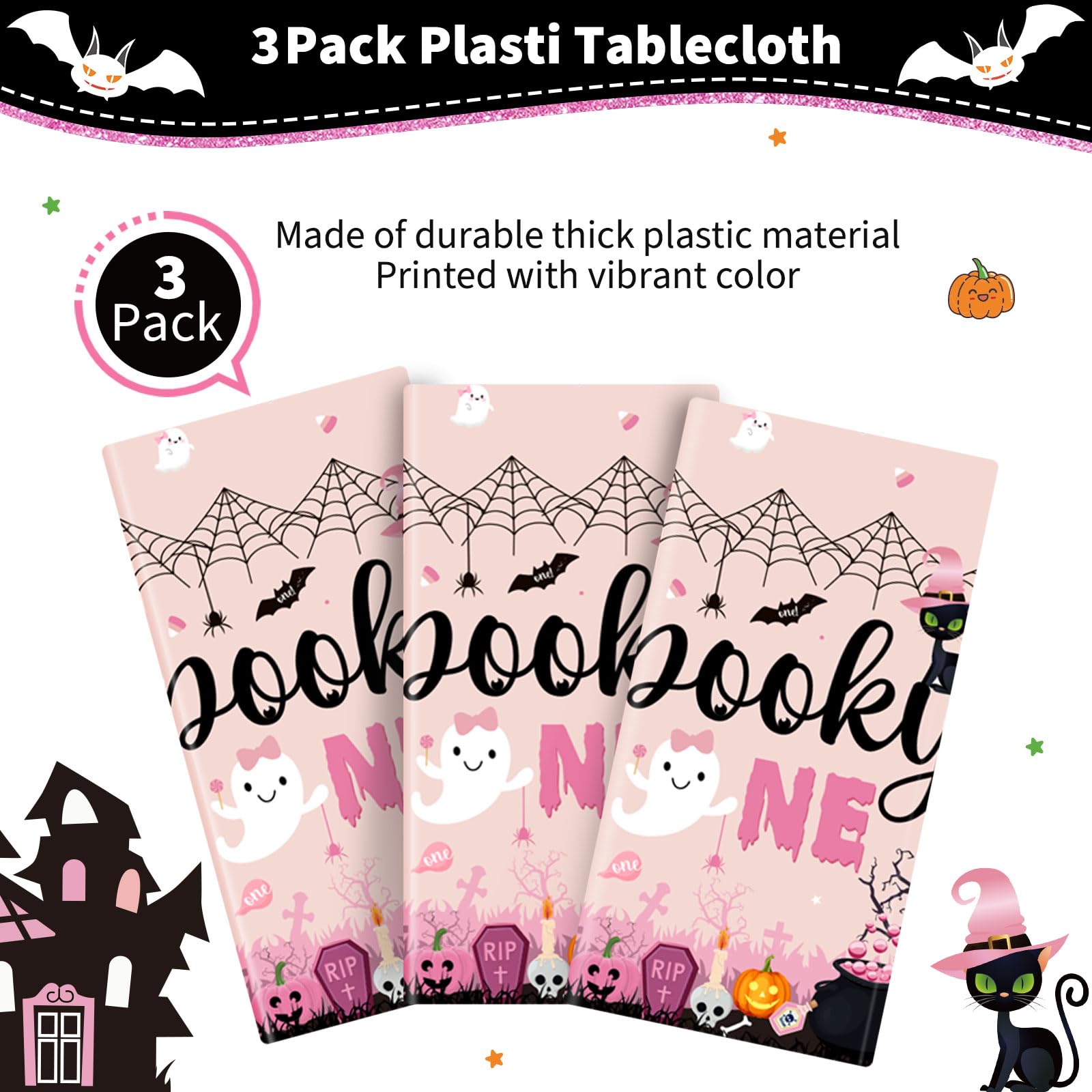 Yavxzvbw 3Pcs Spooky One Birthday Decorations Girl Pink Halloween Tablecloth Halloween 1st Birthday Party Decorations for Halloween Birthday