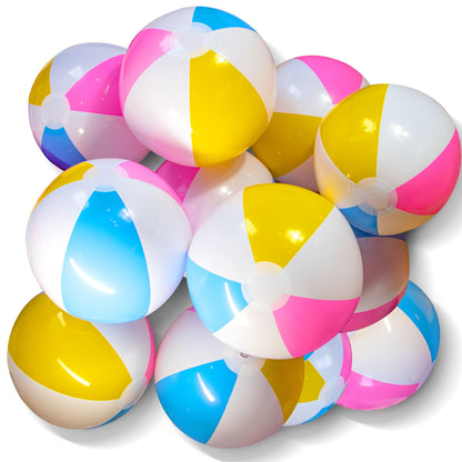 Novelty Place Inflatable Beach Balls - 12 Pack, 12" White Panels Alternate with Macaron Colors, Leak-Proof PVC - Summer Beach Pool Party Supplies, Fun