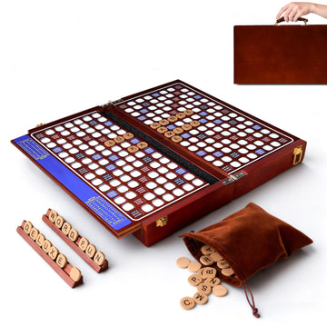 Deluxe Wooden Crossword Board Game with Rotating Board, Foldable & Portable Design, Large-Sized Board, Built-in Storage, for 2-4 Players, Includes