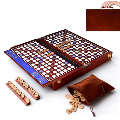 Deluxe Wooden Crossword Board Game with Rotating Board, Foldable & Portable Design, Large-Sized Board, Built-in Storage, for 2-4 Players, Includes