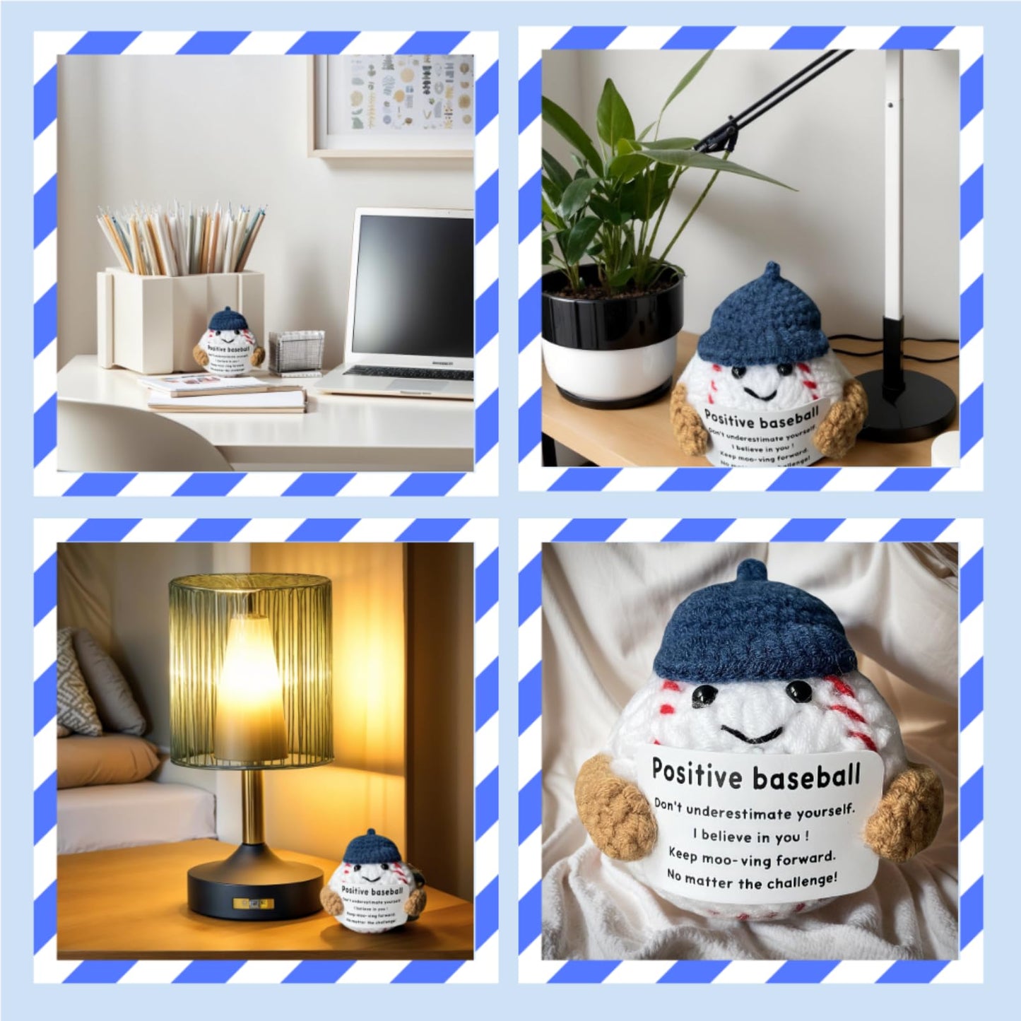 MaiTianna Emotional Support Crochet Baseball, Mini Funny Crochet Toy, Creative Cute Life Doll with Encouragement Card Emotional Support Gift