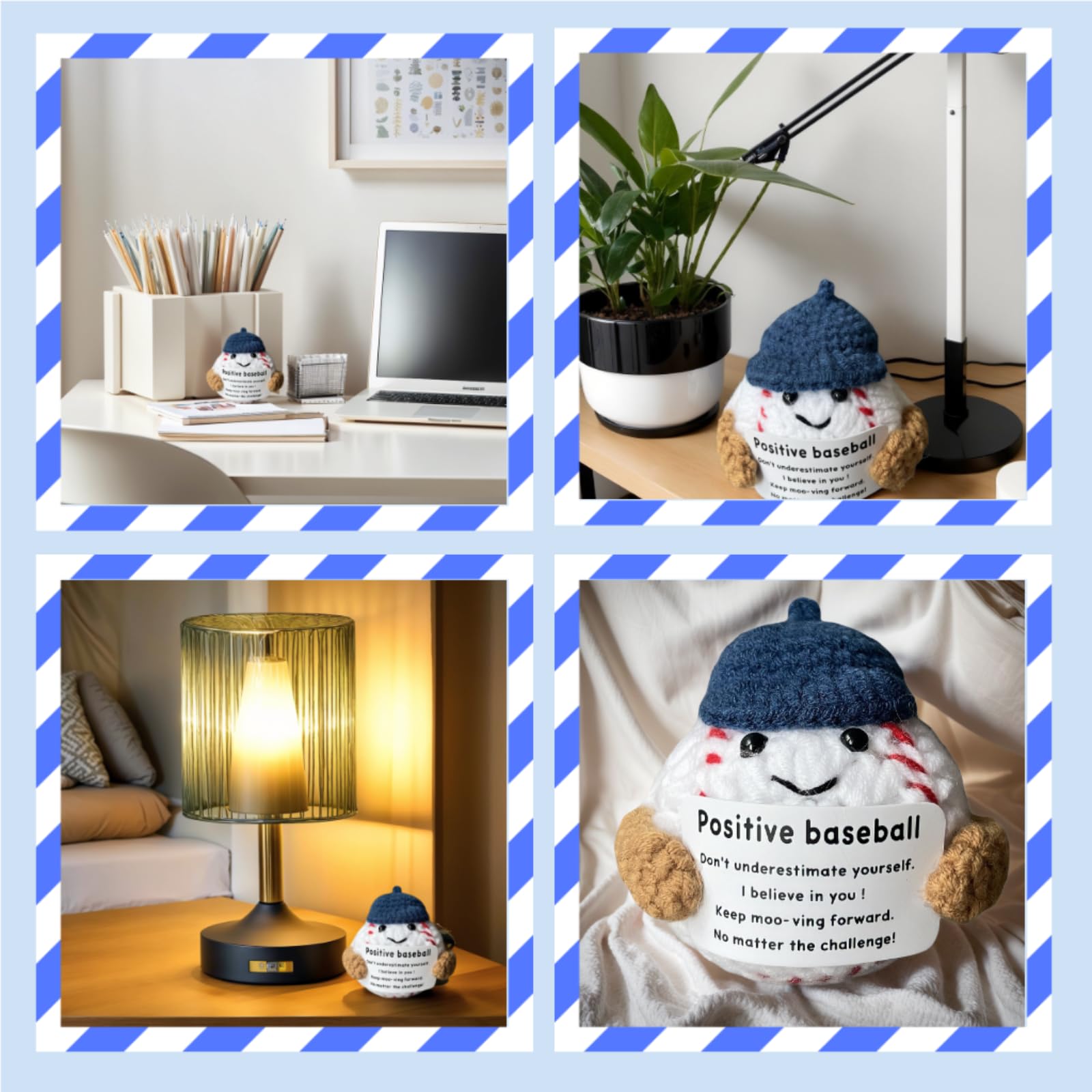 MaiTianna Emotional Support Crochet Baseball, Mini Funny Crochet Toy, Creative Cute Life Doll with Encouragement Card Emotional Support Gift