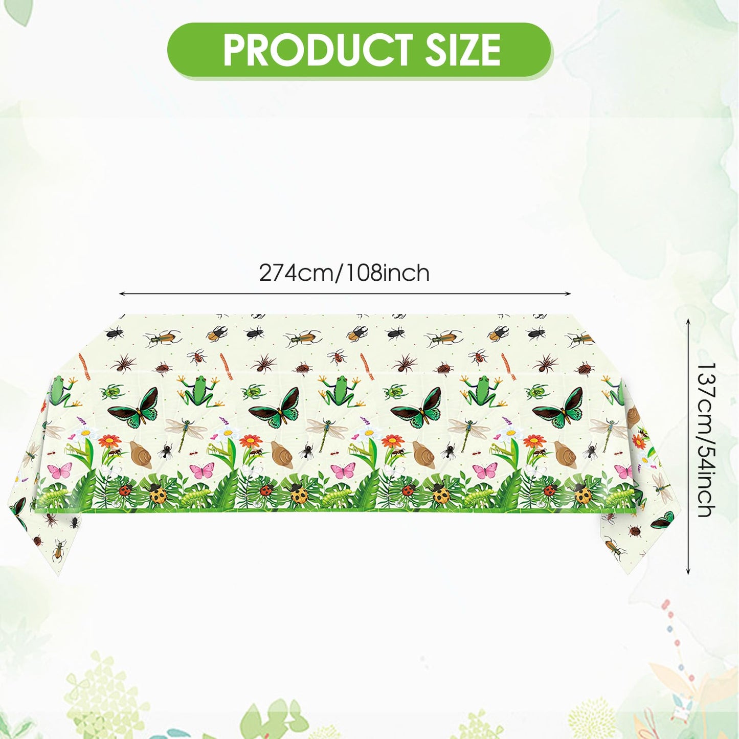 Mainivo 2Pcs Bug Theme Tablecloth Insect & Bug Party Decorations Garden Nature Insect Themed Disposable Plastic Rectangular Table Cloth, for Baby