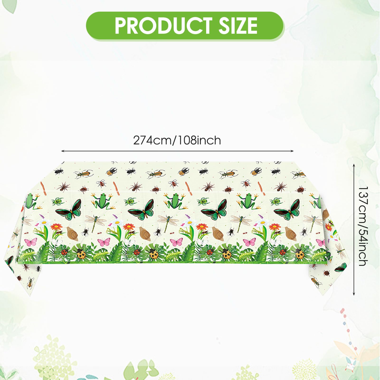 Mainivo 2Pcs Bug Theme Tablecloth Insect & Bug Party Decorations Garden Nature Insect Themed Disposable Plastic Rectangular Table Cloth, for Baby