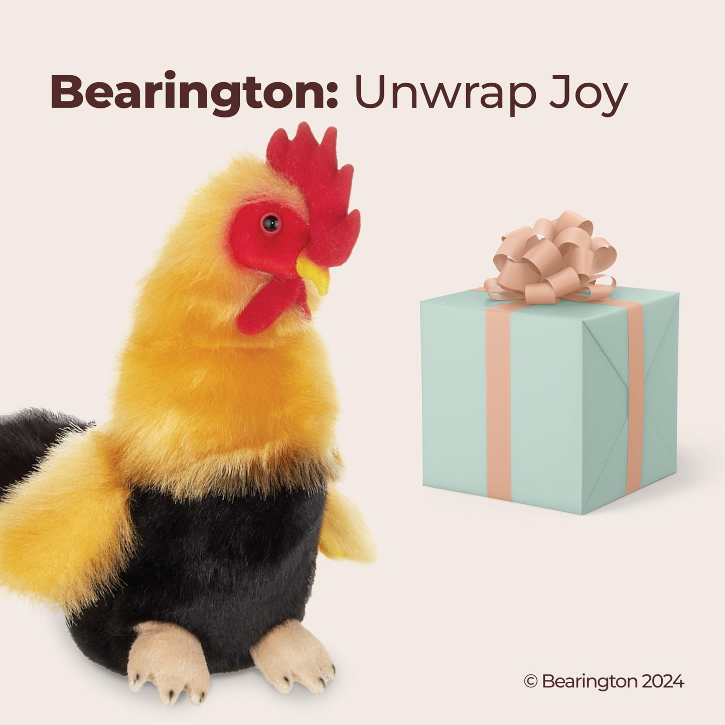 Bearington Roy Rooster Stuffed Animal - 9.5" Chicken Plush Toy with Realistic Details - Soft Yellow and Black Stuffed Chicken with Bean Bag Body