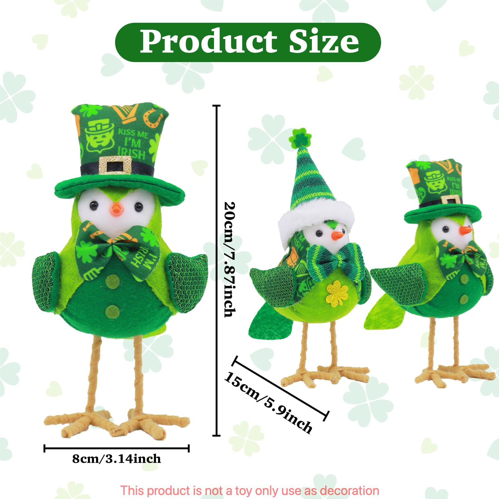 PHKCOCOC St. Patrick's Day Featherly Friends Plush Bird Decorations - Perfect Home Decor for St. Patrick's Day