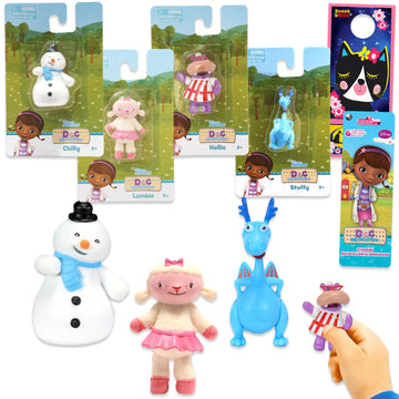 Disney Doc McStuffins Mini Figures - Toy Bundle with 4 Cupcake Topper Figurines Including Lambie, Stuffy, and More Plus Stickers | Doc McStuffins