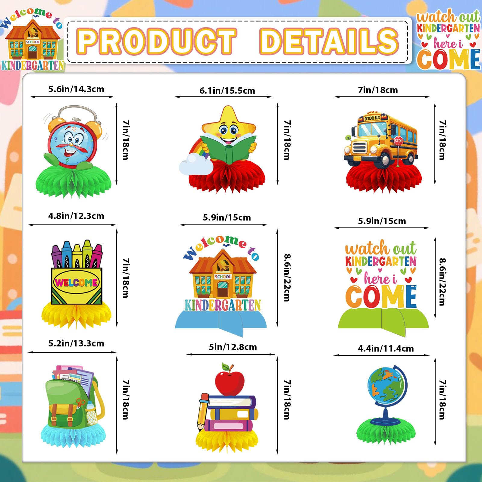 9PCS First Day of Kindergarten Decorations - Back to School Kindergarten Watch Out Kindergarten Here I Come Centerpiece Welcome to Kindergarten Table