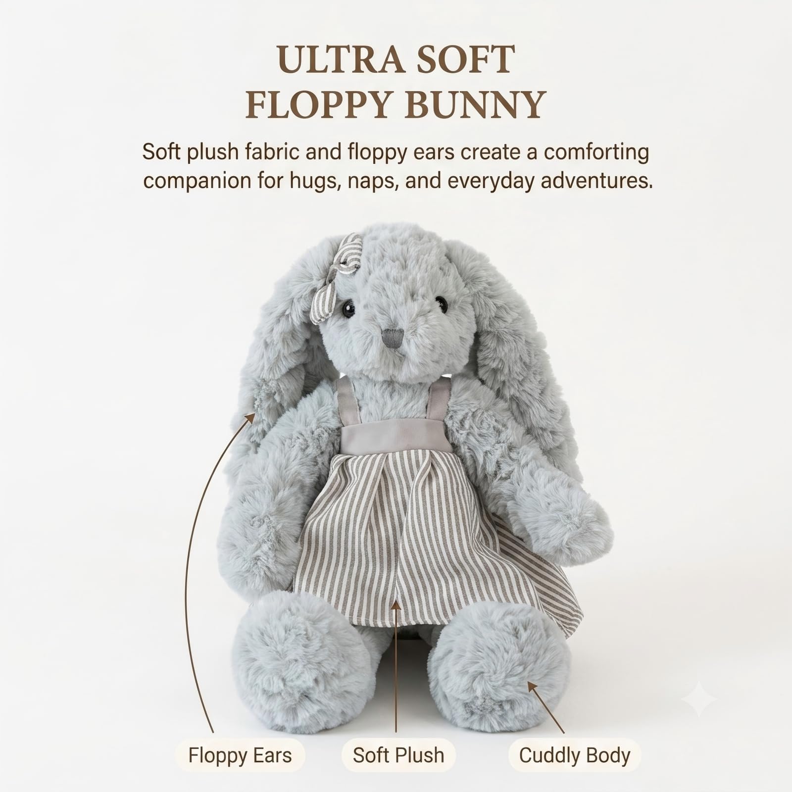 BiluKano 12" Floppy Bunny Stuffed Animal, Ultra Soft Plush Bunny Rabbit with Striped Dress & Bow, Easter Bunny Plush for Baby Girls, Stuffed Bunny